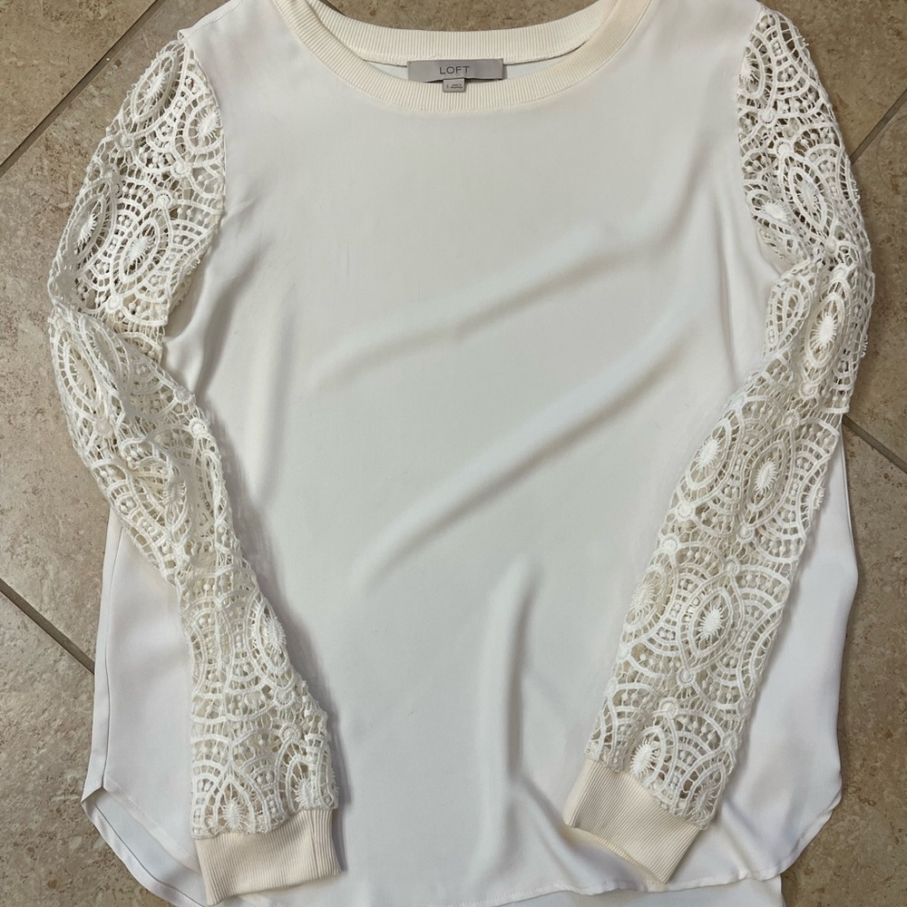 Loft white lace blouse size small